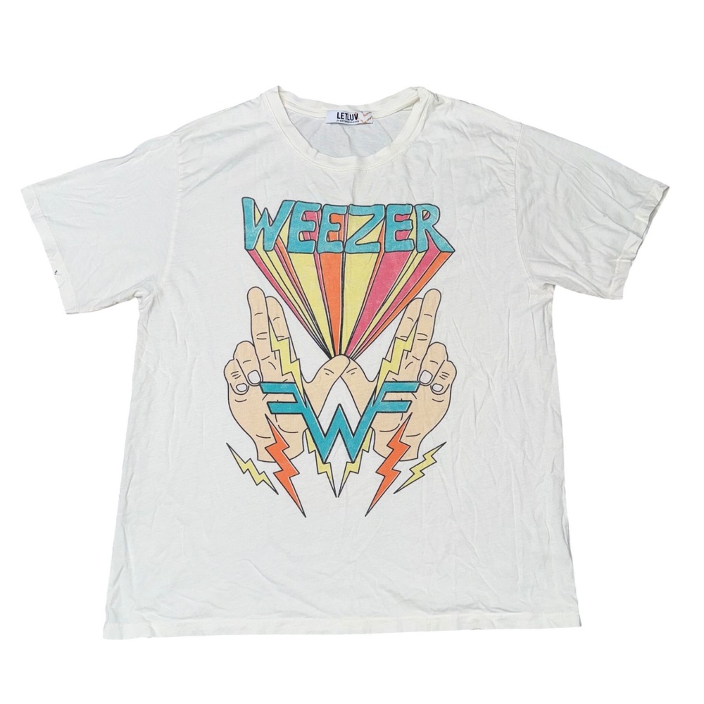 Letluv Anthropologie Weezer Graphic Tee Women Medium White Good Band Rock Shirt